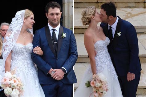 Golfer Jon Rahm marries sweetheart Kelley Cahill and plants big kiss on her cheek in Bilbao ...