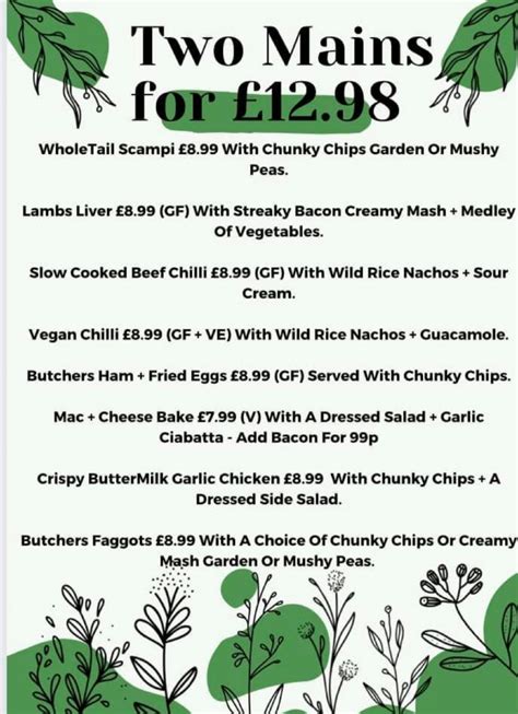 The Alma Tavern Worcester's full menu online