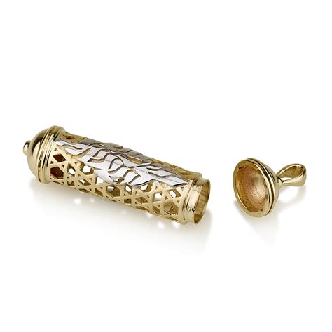 Buy 14K Gold Mezuzah Necklace with Shema Yisrael Fit for scroll | Israel-Catalog.com