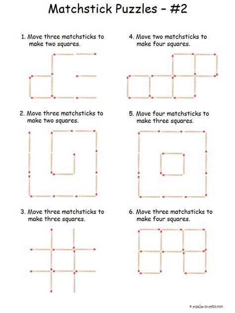 Free Printable Intermediate Matchstick Puzzles | Brain teasers for kids ...