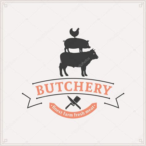 Butcher Shop Logo, Meat Label Template with Farm Animals Silhouettes Stock Vector Image by ...