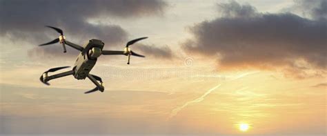 Drone Flying in Night Sky during Sunset Stock Image - Image of drone ...