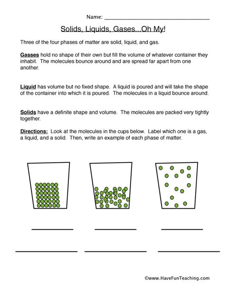 States of Matter Examples Worksheet by Teach Simple