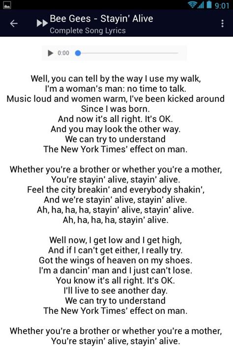 Bee Gees Stayin' Alive Lyrics APK untuk Unduhan Android