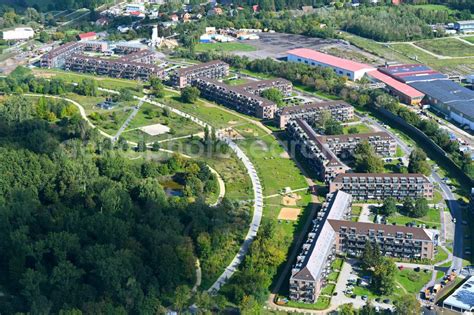 Bernau from above - Housing estate of the building complex of the former military barracks Panke ...