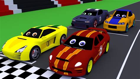 Racing cars will drive in the ring track. Cartoon for children about ...