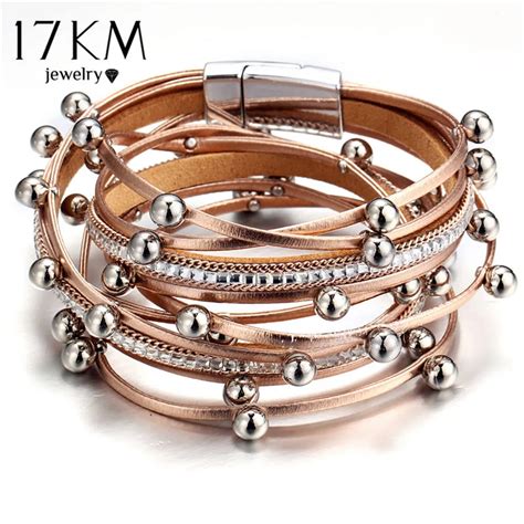 17KM 3 Color Fashion Multiple Layers Charm Bracelet For Women Vintage Leather Bracelets & Bangle ...