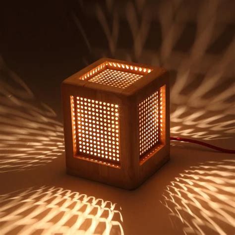 Wooden Cube Lamp Circular Perforated Netting Accent Table Spa Lamp in ...