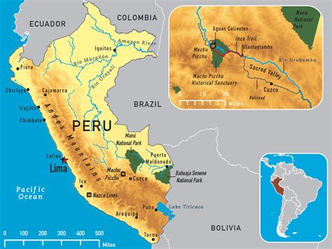 Map I found that shows Machu Picchu in the context of Peru and South America