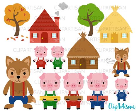 Three Little Pigs Clipart / Big Bad Wolf Clip Art | Etsy