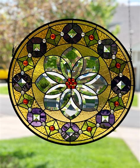 Round Stained Glass Window Panel..."Constellation"....Beveled Flower ...