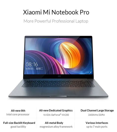 Xiaomi Mi Notebook Pro (2019) 15.6" Fingerprints Intel Core i7-8550U ...