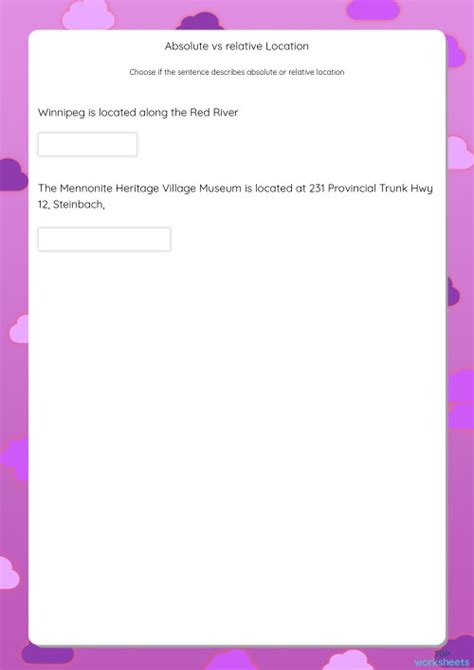 Absolute vs relative Location. Interactive worksheet | TopWorksheets