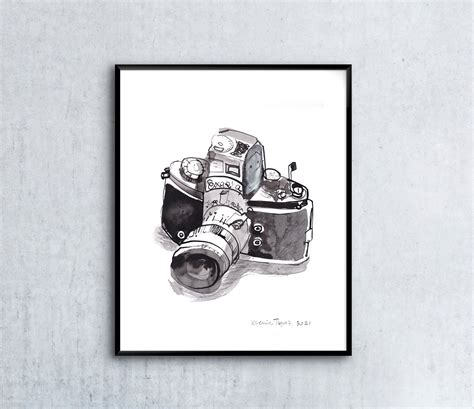 FILM CAMERA DRAWING Original Sketch Artwork Retro Black - Etsy