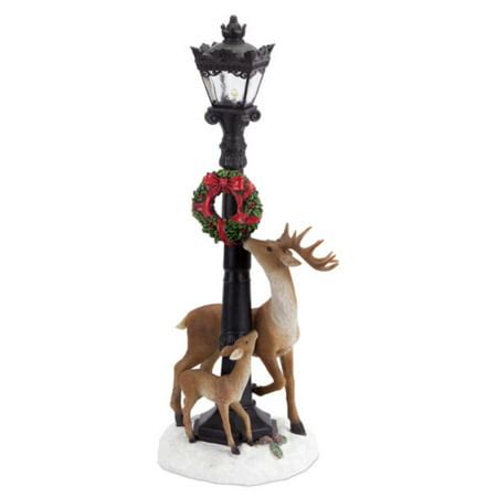 19" Battery Operated LED Lighted Lamp Post w/ Standing Deer Christmas Decoration - Walmart.com