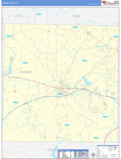 Parker County, TX Zip Code Wall Map Basic Style by MarketMAPS