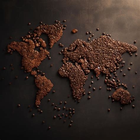 Premium AI Image | a world map with grains of coffee beans and a world map.