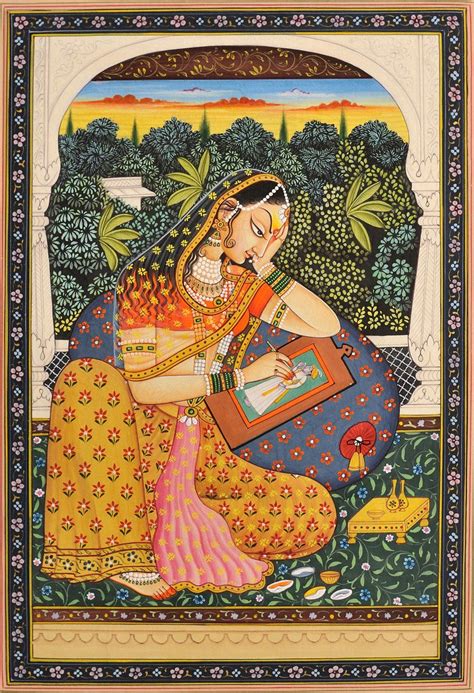 The Young Princess Absorbed in Portraying Her Lord | Mughal art paintings, Mughal paintings ...