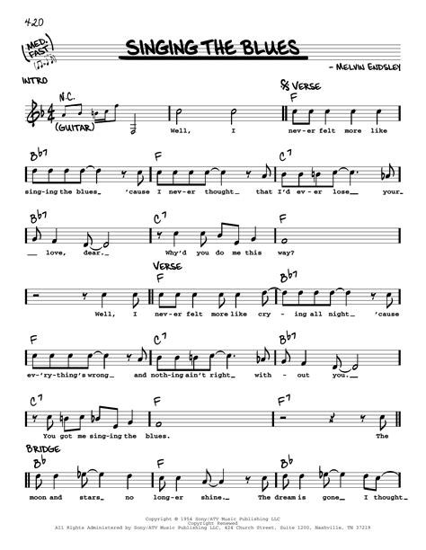 Singing The Blues by Marty Robbins Sheet Music for Real Book – Melody, Lyrics & Chords at Sheet ...