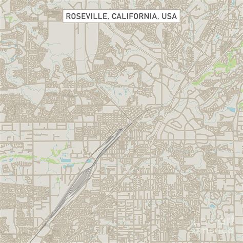 Roseville California US City Street Map Digital Art by Frank Ramspott ...