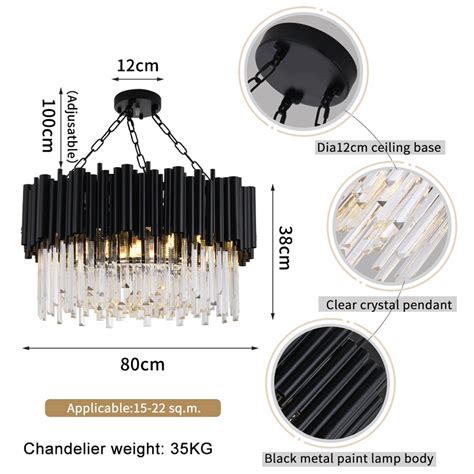 Black Modern Crystal Chandelier Lighting For Living Room Luxury Round ...