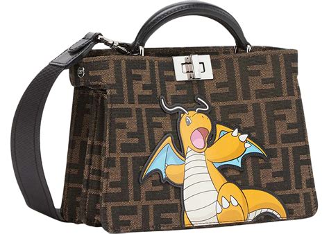 Fendi x FRGMT x Pokemon FF Fabric Bag Peekaboo ISeeU X-Cross Brown in Polyester with Palladium ...