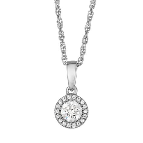 10k White Gold 1/4 Carat T.W. Diamond Halo Pendant Necklace | Pendant necklace, Halo diamond ...