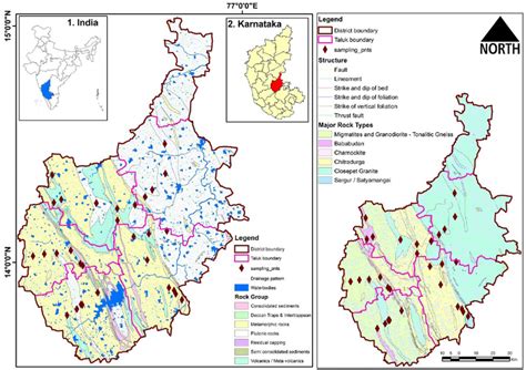 Location map of Chitradurga district showing drainage pattern, sampling ...