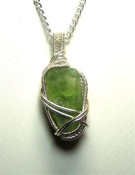 Peridot crystal necklace pendant Sterling Silver wire wrap