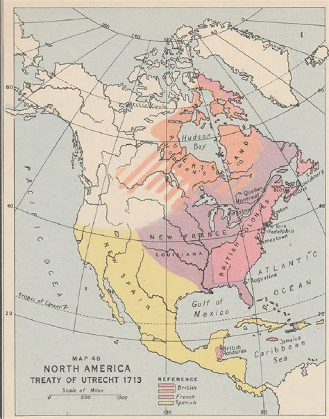 Map of the North America - Treaty of Utrecht 1713