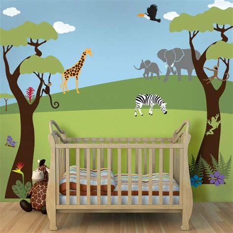 décoration murale chambre bébé la savane | Jungle wall mural, Baby room wall, Nursery wall murals