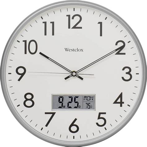 Westclox 33172- 14" Silver Wall Clock With Digital Date and Temperature ...