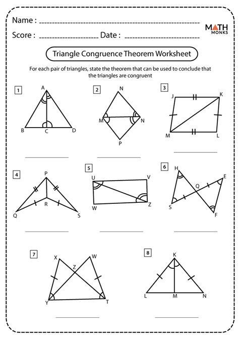 Identifying Congruent Triangles Worksheet