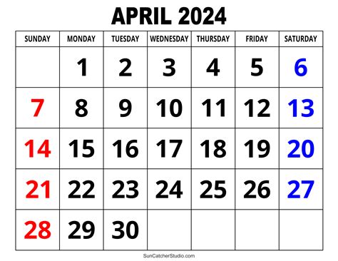 April 2024 Calendar (Free Printable) – DIY Projects, Patterns, Monograms, Designs, Templates