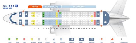 Seat map Airbus A319-100 United Airlines. Best seats in plane