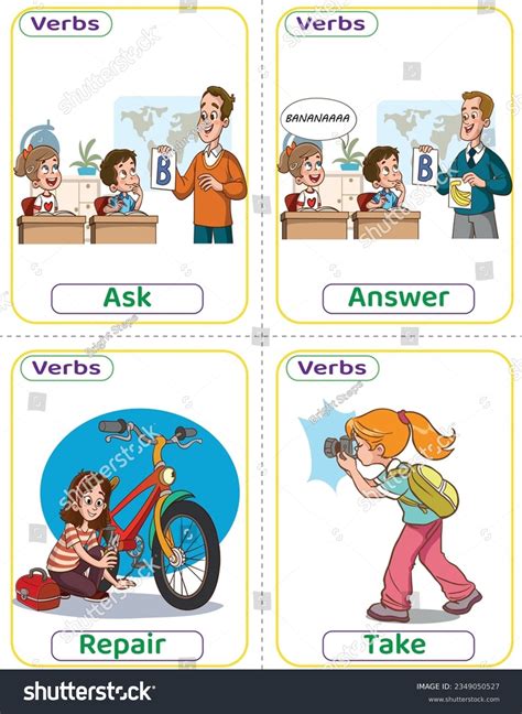 20 Flashcards Used Verbs Verb Pictures Images, Stock Photos, 3D objects ...