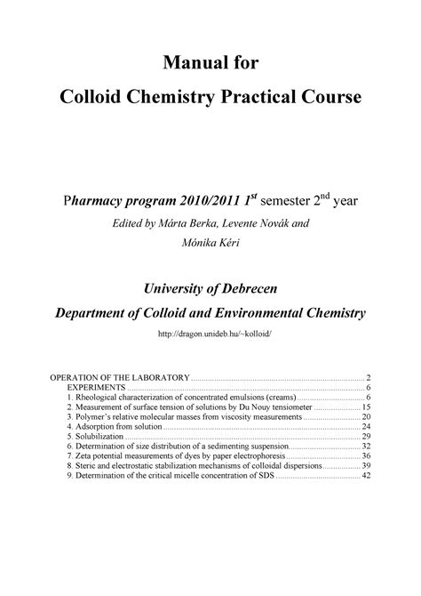 Colloid - Lecture notes 7 - Manual for Colloid Chemistry Practical ...