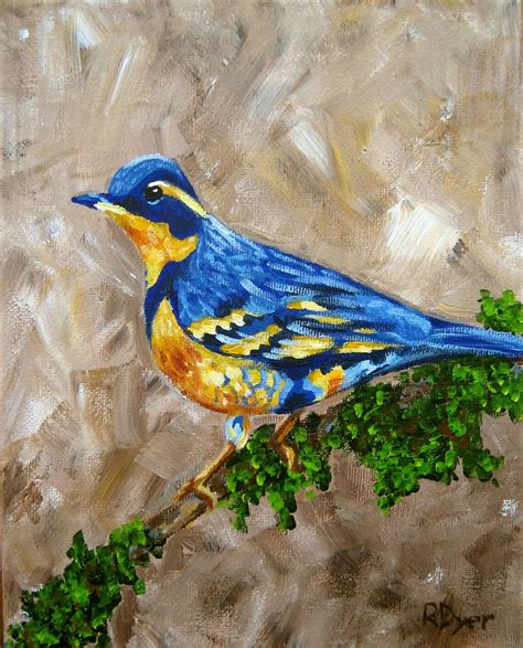 Bird Painting Original Blue and Yellow - Etsy