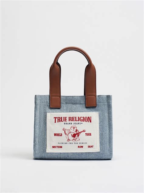 True Religion Mini Denim Logo Tote Bag in Blue | Lyst