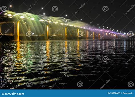 Banpo Bridge with Colorful Fountain Show Stock Photo - Image of gang ...