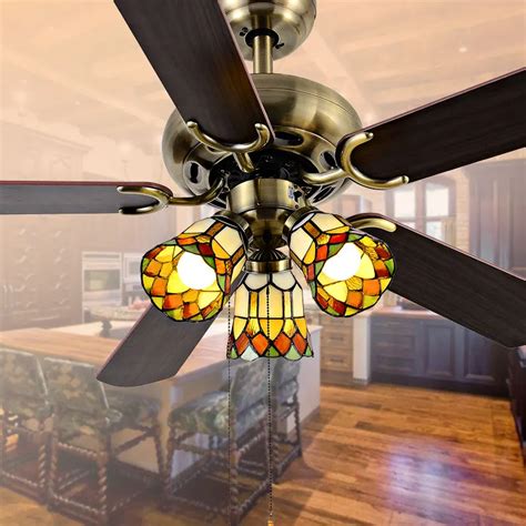 Decorative Super Quiet Ceiling Fan 4213 Church Red Shades Pull Chain Control ceiling fan light ...