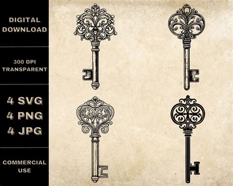 Key SVG Bundle PNG Vintage Key Clipart Hand Drawn Keys - Etsy