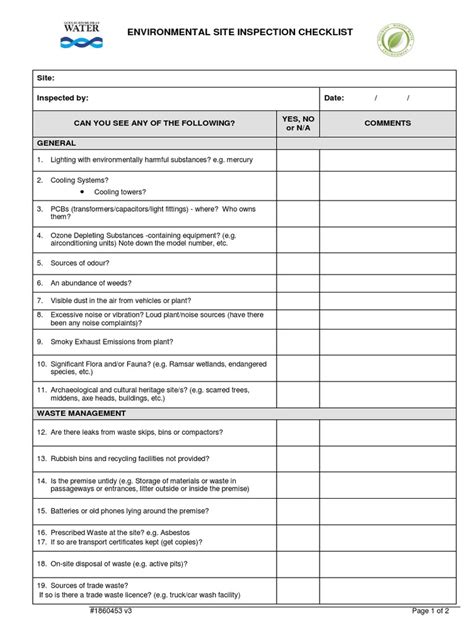 Environmental Site Inspection Checklist | Storm Drain | Stormwater