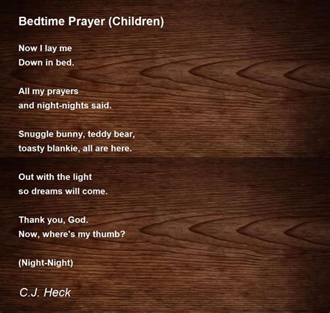 Bedtime Prayer (Children) Poem by C.J. Heck - Poem Hunter