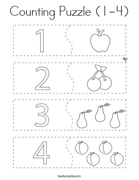 Counting Puzzle (1-4) Coloring Page - Twisty Noodle