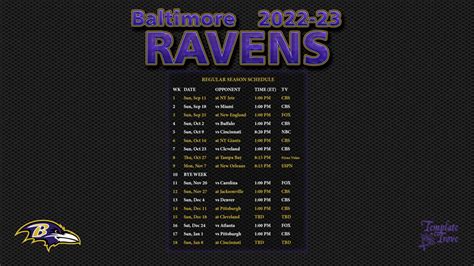 2022-2023 Baltimore Ravens Wallpaper Schedule