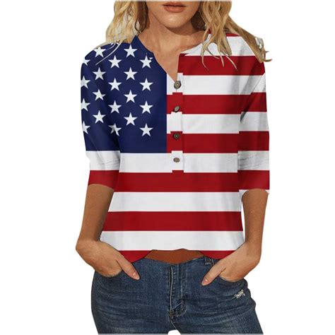 American Flag Shirts Women, 4th of July Patriotic T-shirts Women 3/4 ...