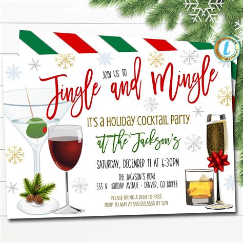 Christmas Party Invitation Holiday Party Jingle and Mingle Red and Green Christmas Invitation ...