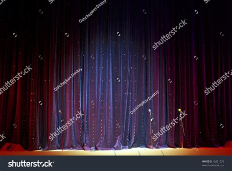 Real Stage Curtain And Microphones Backdrop Stock Photo 12691036 ...