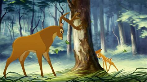 Bambi and his dad, the Great Prince, scraping tree bark in "Bambi II ...